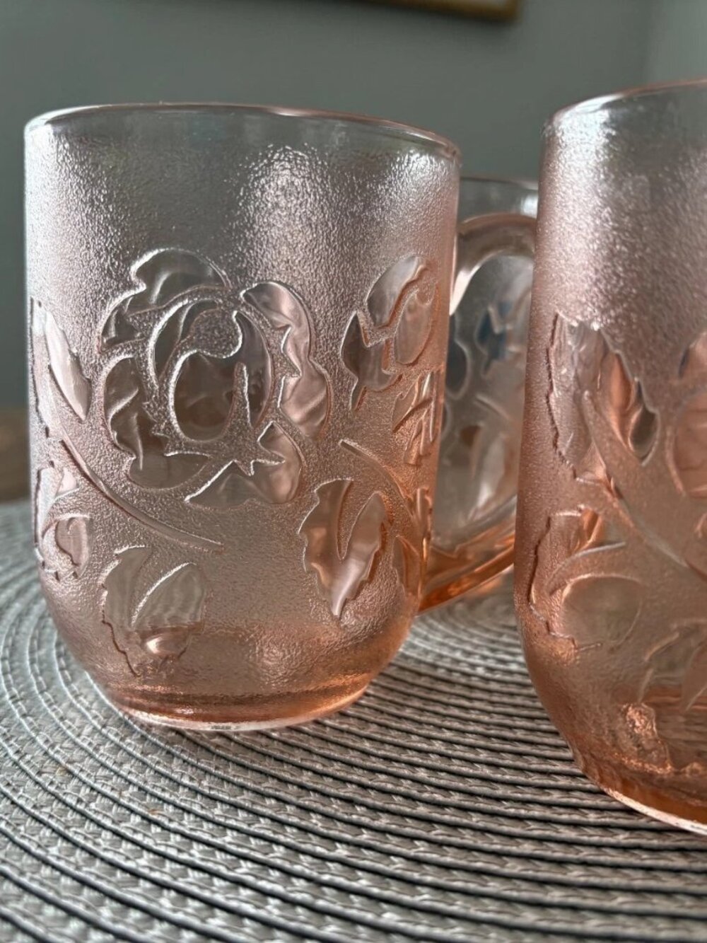 Pink Rose Glass Mugs Vintage